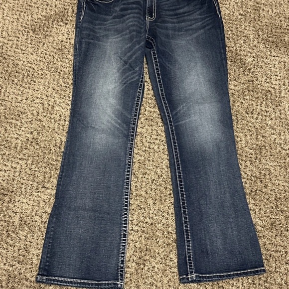 Miss Me Dark Blue Boot Cut Jeans with Embroidered Pockets - Picture 6 of 11